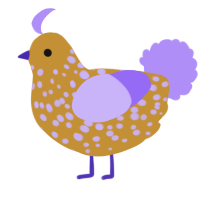 A gold and lilac chicken with a speckle pattern