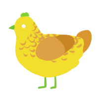 A yellow and orange chicken with a half-lace pattern