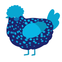 A navy and cerulean chicken with a speckle pattern
