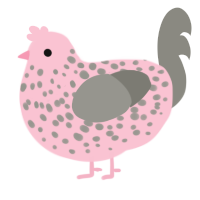 A rose and ash chicken with a speckle pattern