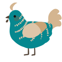 A teal and beige chicken with a half-bar pattern