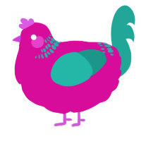 A fuchsia and turquoise chicken with a neck-band pattern