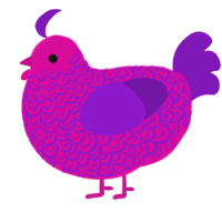 Violet, a fuchsia and violet chicken with a double-lace pattern