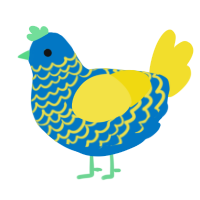 A sapphire and yellow chicken with a lace pattern