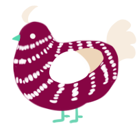 A maroon and cream chicken with a bar pattern