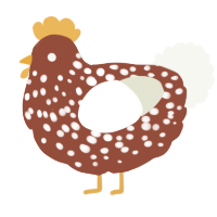 A russet and white chicken with a speckle pattern