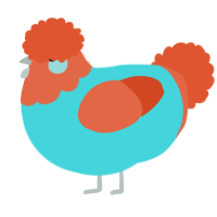 A aqua and vermilion chicken with a head pattern