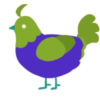 A indigo and chartreuse chicken with a head pattern