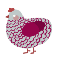 A silver and maroon chicken with a lace pattern