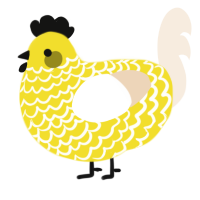 A yellow and cream chicken with a lace pattern