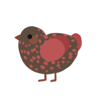 A bark and red chicken with a speckle pattern