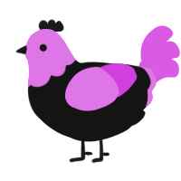 A black and orchid chicken with a head pattern