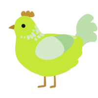 A lime and gluppy chicken with a neck-speckle pattern