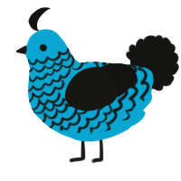 A cerulean and black chicken with a lace pattern