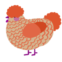 A beige and vermilion chicken with a lace pattern