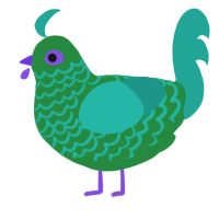 A viridian and turquoise chicken with a lace pattern