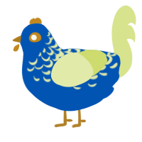 A ultramarine and lemon chicken with a half-lace pattern