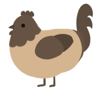 A beige and bark chicken with a head pattern