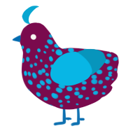 A wine and cerulean chicken with a speckle pattern