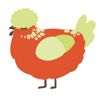A vermilion and lemon chicken with a neck-speckle pattern