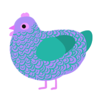 A lilac and turquoise chicken with a double-lace pattern