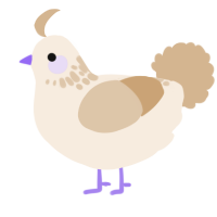 A cream and beige chicken with a neck-speckle pattern