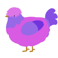 A orchid and blurple chicken with a head pattern