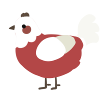 A red and white chicken with a head pattern