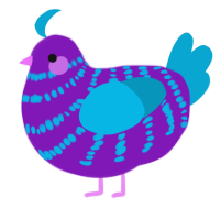 boing boing, a violet and cerulean chicken with a bar pattern