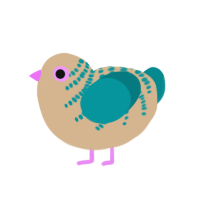 A beige and teal chicken with a half-bar pattern
