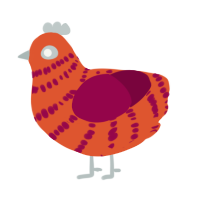 A vermilion and maroon chicken with a bar pattern