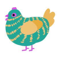 A turquoise and honey chicken with a bar pattern