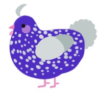 A indigo and silver chicken with a speckle pattern