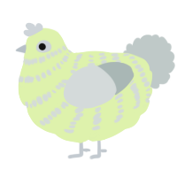 A apple and silver chicken with a bar pattern
