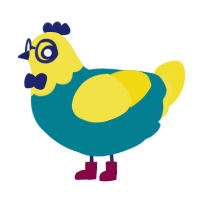 Jeff, a sea and yellow chicken with a head pattern
