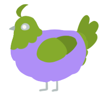 A lilac and chartreuse chicken with a head pattern