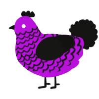 A amethyst and black chicken with a lace pattern