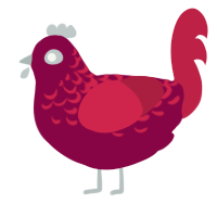 A maroon and crimson chicken with a half-lace pattern