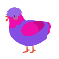 A blurple and fuchsia chicken with a head pattern