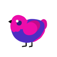 A indigo and fuchsia chicken with a head pattern