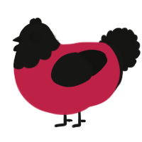 A crimson and black chicken with a head pattern