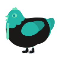 Hatsune Miku, a sable and turquoise chicken with a head pattern