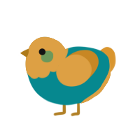 A teal and orange chicken with a head pattern