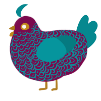 A wine and teal chicken with a double-lace pattern