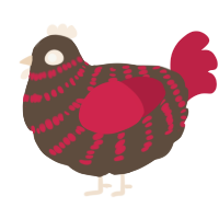 A bark and crimson chicken with a bar pattern
