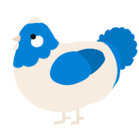 A cream and sapphire chicken with a head pattern