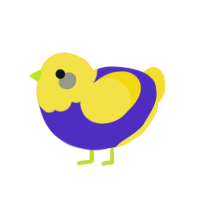 A indigo and yellow chicken with a head pattern