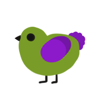 A chartreuse and violet chicken
