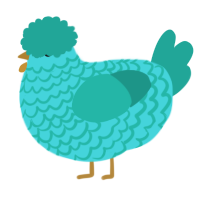 A aqua and turquoise chicken with a lace pattern