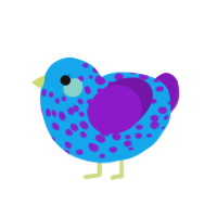 A sky and violet chicken with a speckle pattern